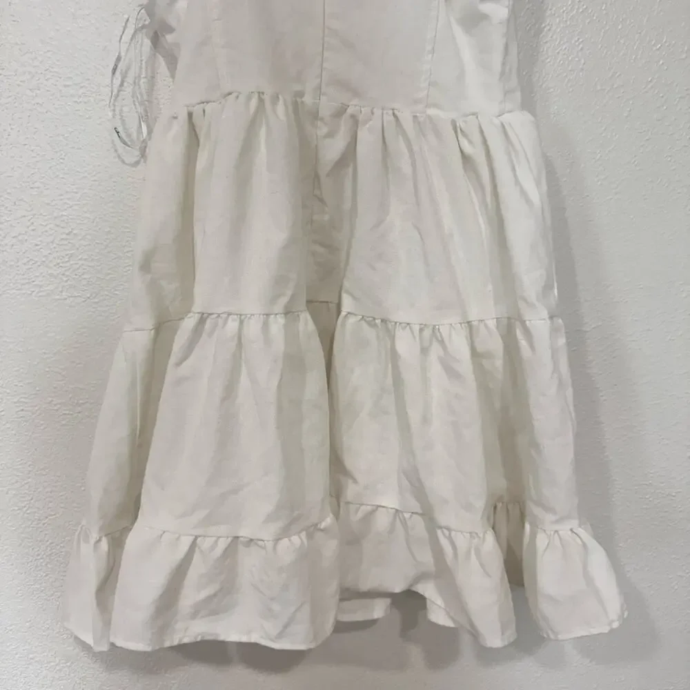Lulus Tier-ly Delightful White Tie-Strap Tiered Bustier Mini Dress Size Small - Picture 8 of 12